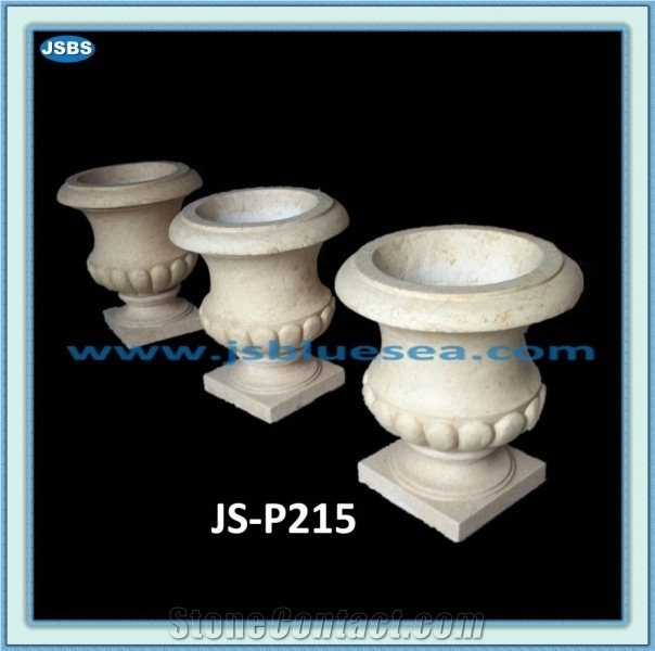 Carved Stone Flowerpot, Natural White Marble Pots