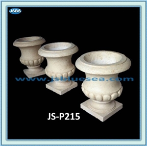 Carved Stone Flowerpot, Natural White Marble Pots