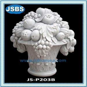 Hand Carved Marble Flowerpots, Natural White Marble Pots