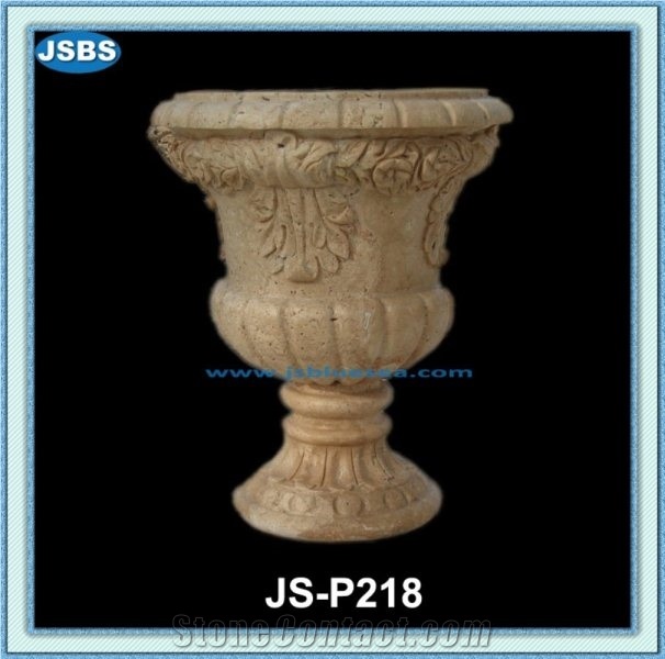 Hand Carved Marble Flowerpots, Natural White Marble Pots