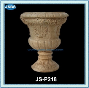Hand Carved Marble Flowerpots, Natural White Marble Pots