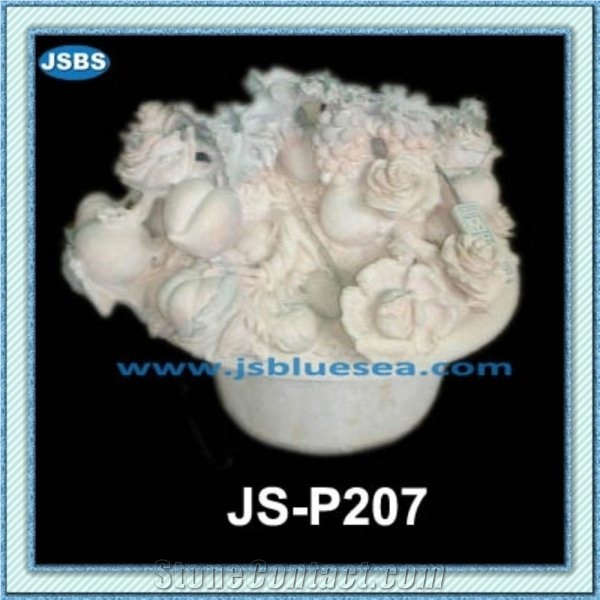 Hand Carved Marble Flowerpots, Natural White Marble Pots