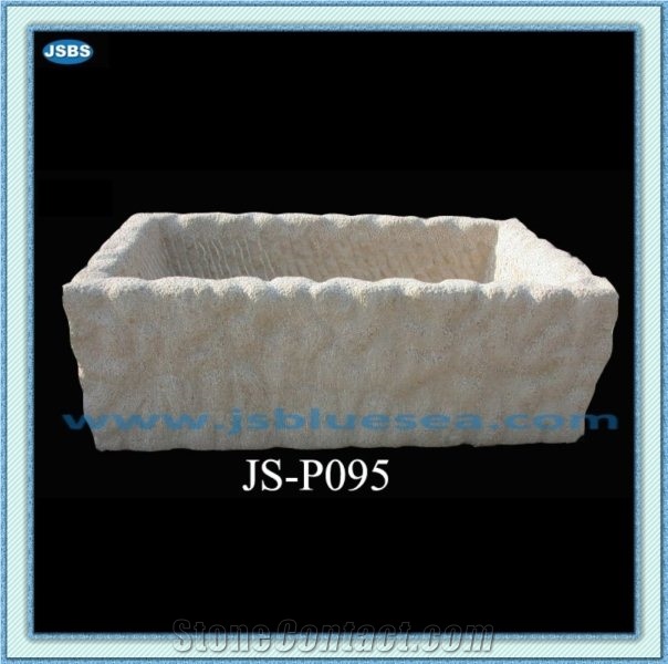 Hand Carved Marble Flowerpots, Natural White Marble Pots