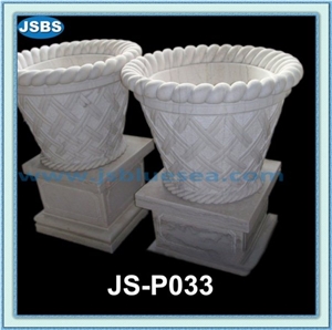 Outdoor Marble Flowerpot, Natural White Marble Pots