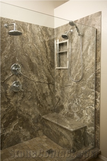 Grey Travertine Cross Cut, New Bathroom Design 8mm Slab