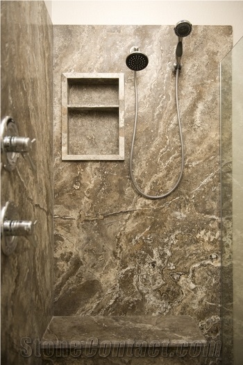Grey Travertine Cross Cut, New Bathroom Design 8mm Slab