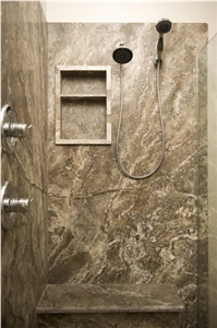 Grey Travertine Cross Cut, New Bathroom Design 8mm Slab