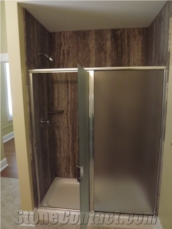 Grey Travertine Vein Tub Surround, Grey Travertine Bath Design