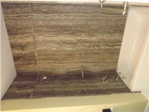 Grey Travertine Vein Tub Surround, Grey Travertine Bath Design