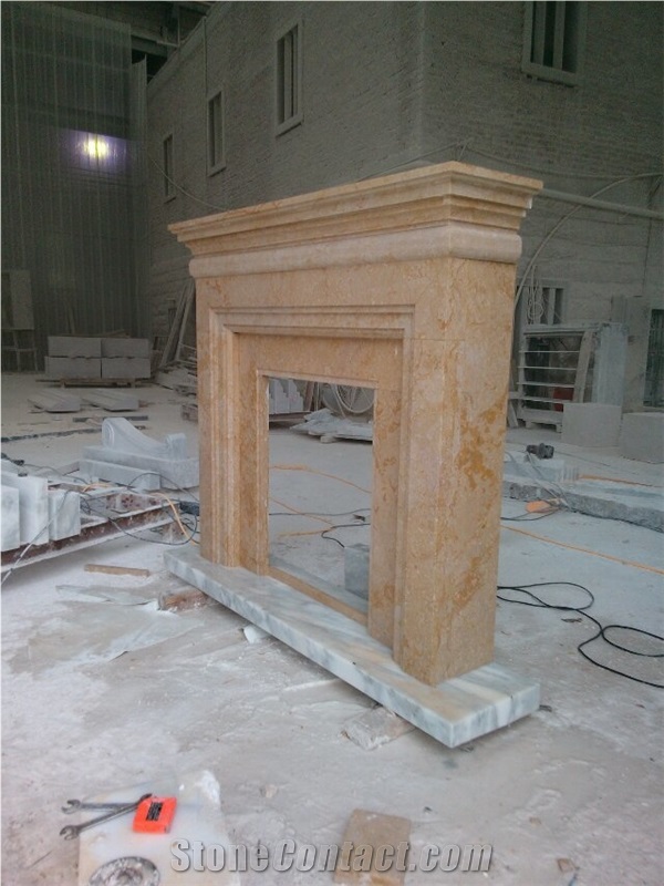 Wall Mounted Fireplace Mantel, Hearth Fireplace,Beige Marble Fireplace Surround