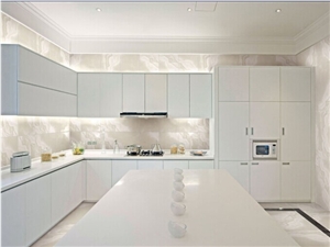Kitchen Countertops Of Crystallized Glass Stone, White Quartz Kitchen Countertops