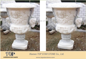 Hand Carved White Marble Flower Plant