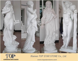 Handcarved Garden White Marble Human Sculpture Carving