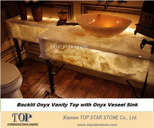 Honey Cream Onyx Oval Art Vessel Sink