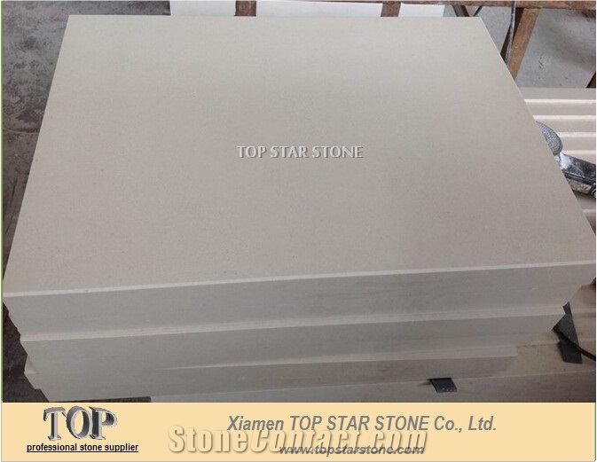 Light Ivory Limestone Honed Tiles, Finike White Fossil Limestone