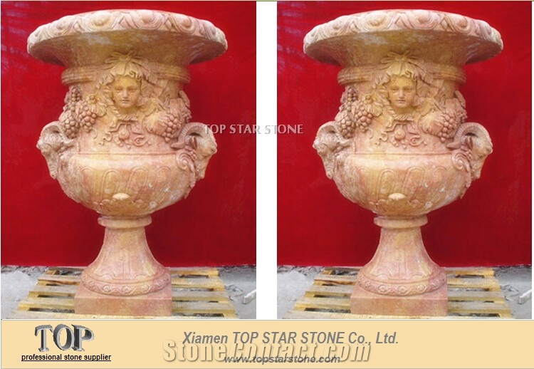 Marble Pedestal Planter with Grape Carved