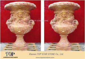 Marble Pedestal Planter with Grape Carved