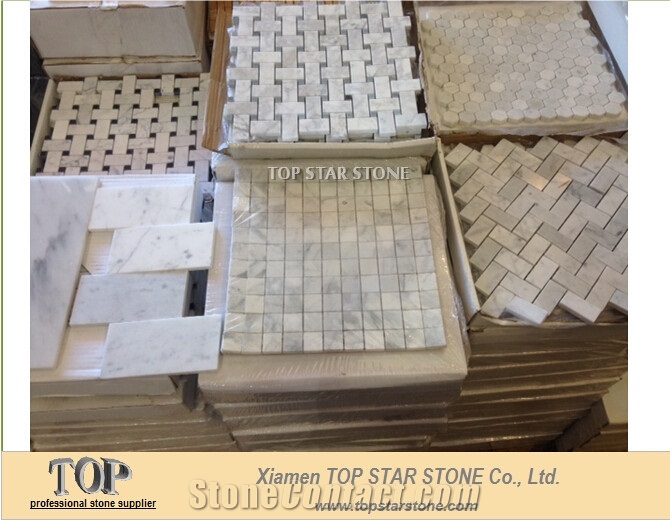 White Marble Tile,Carrara Marble Mosaic Border,Hexagon Stone Mosaic Wall Tile,White Carrara Mosaic Waterjet,Polished Pure White Marble Mosaic