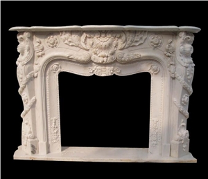 China Beige Marble Sculptured Fireplace Mantel
