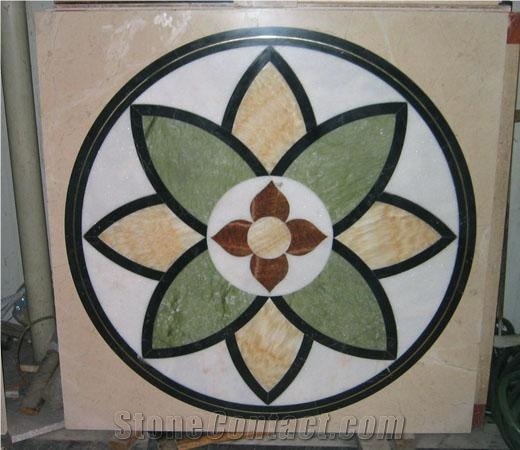 Good Design-China Beige & Green Marble Square Floor Water-Jet Medallion