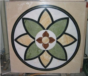 Good Design-China Beige & Green Marble Square Floor Water-Jet Medallion