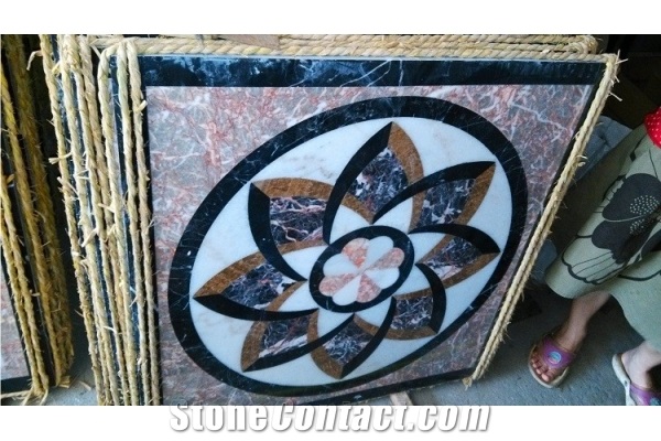 Good Design-China Beige & Green Marble Square Floor Water-Jet Medallion