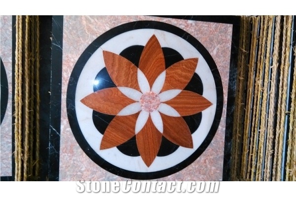 Good Design-China Beige & Green Marble Square Floor Water-Jet Medallion