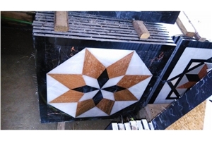 Good Design-China Beige & Green Marble Square Floor Water-Jet Medallion