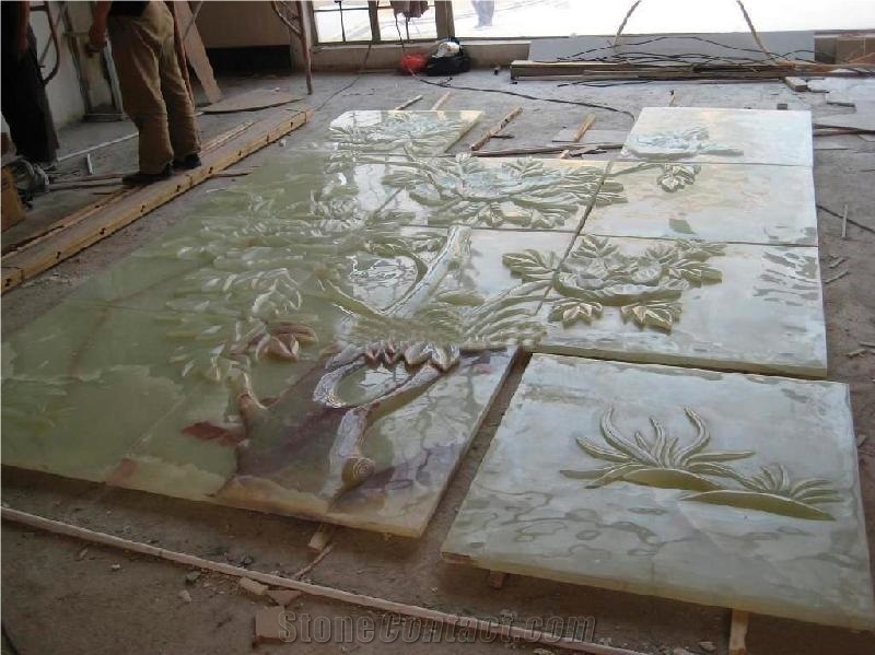 Green Onyx Carving Relief Wall Panel