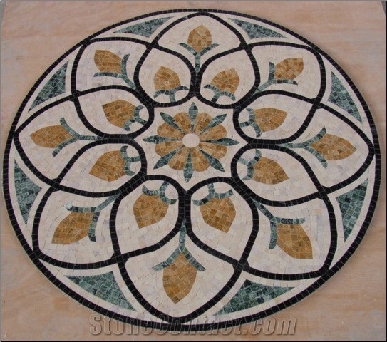 Multicolor Marble Mosaic Medallion for Bathroom Floor-Flower Design