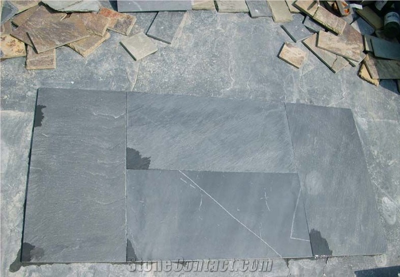Black Slate Crazy Paving Slabs & Tiles, Natural Black Slate Slabs & Tiles