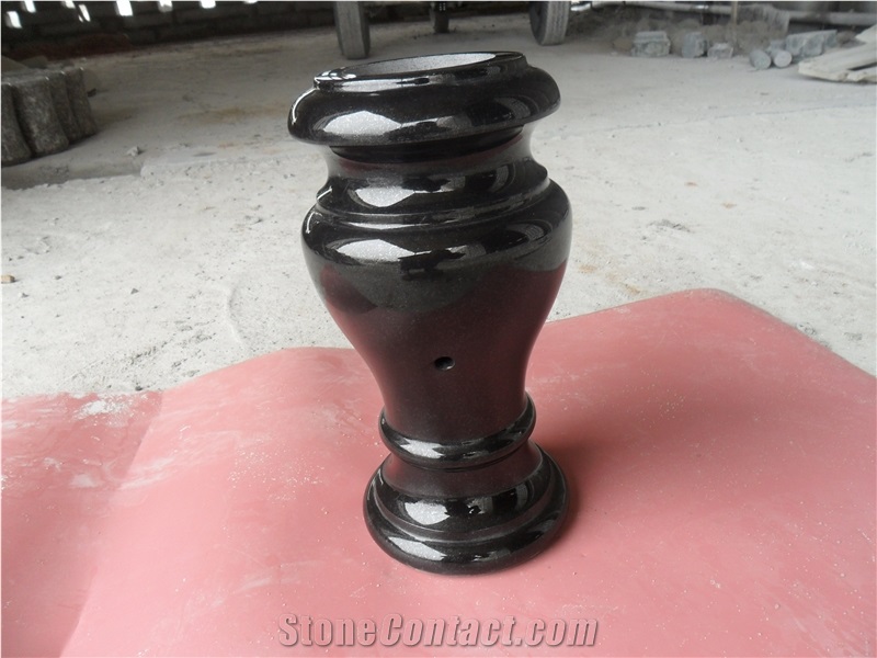 Granite Vase and Lamps, Shanxi Black Granite Flower Pot