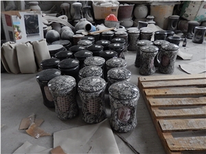 Granite Vase and Lamps, Shanxi Black Granite Flower Pot