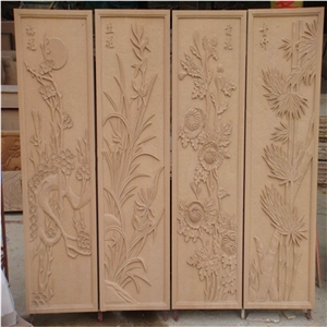 Beige Sandstone Wallest Relief,Flower Embossment
