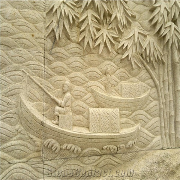 Chinese Style Wall Decoration Art Stone Relief, White Marble Reliefs