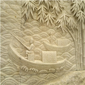 Chinese Style Wall Decoration Art Stone Relief, White Marble Reliefs