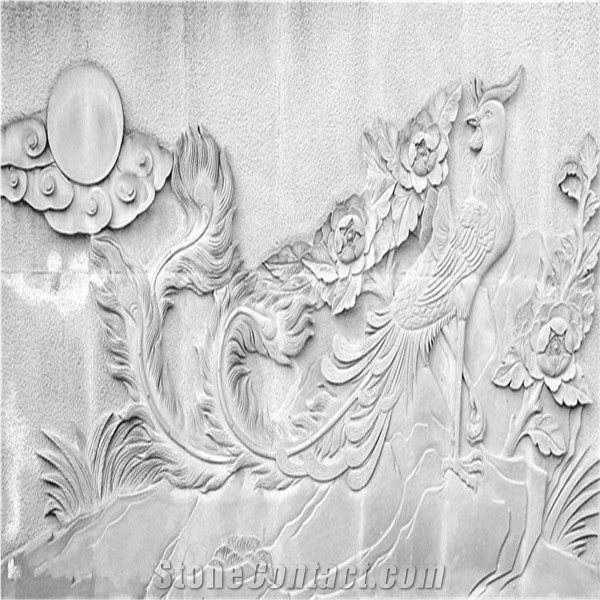 Handcarved Wall Relief, White Granite Wall Reliefs