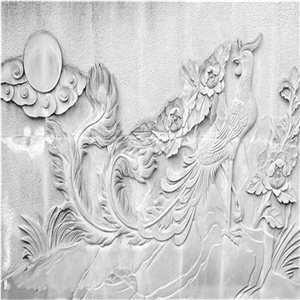 Handcarved Wall Relief, White Granite Wall Reliefs