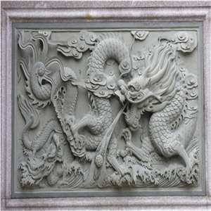 White Marble Dragon Relief, Stone White Marble Reliefs