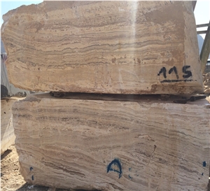 White and Brown Travertine Blocks, Iran White Travertine