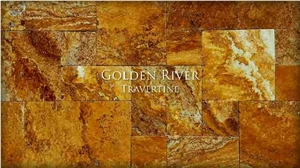 Golden River Travertine Pattern, Gold Travertine Tiles