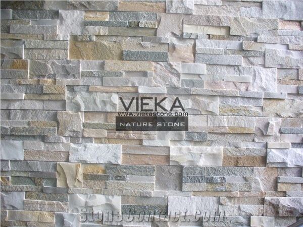China P014b Beige Mix Slate Culture Stone/Ledgestone/Stacked Veneer/Stone Panel/Wall Panel 35x18cm