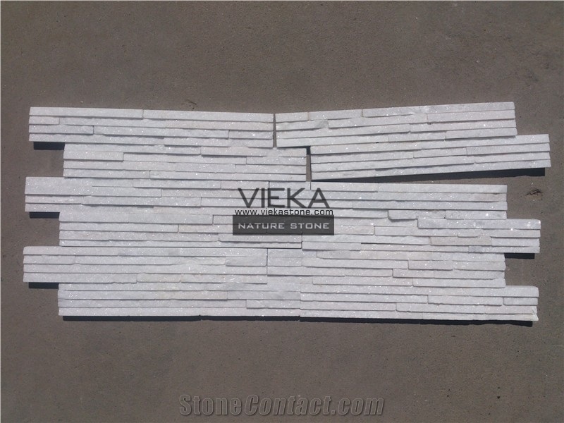 Snow White Quartzize Culture Stone Wall Panel Ledge Stone/Veneer/Stacked stone slim 40x10cm Z shape waterfall