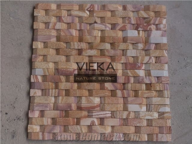 Yellow Sandstone China Wall Panel Nature 60x15cm Wave Wall Mosaic