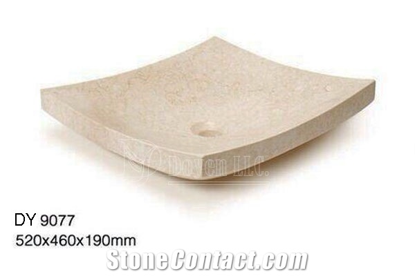 Cream Marfil Cheap Marble Bowls, Wholesale Stone Vessel Sinks, Distributed Farm Basins, Factory Nature Stone Sinks, Manufactured Cheap Square Wash Basins