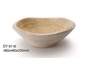 Cream Travertine Cheap Bowls, Wholesale Stone Vessel Sinks, Distributed Farm Basins, Factory Nature Stone Sinks, Manufactured Cheap Square Wash Basins