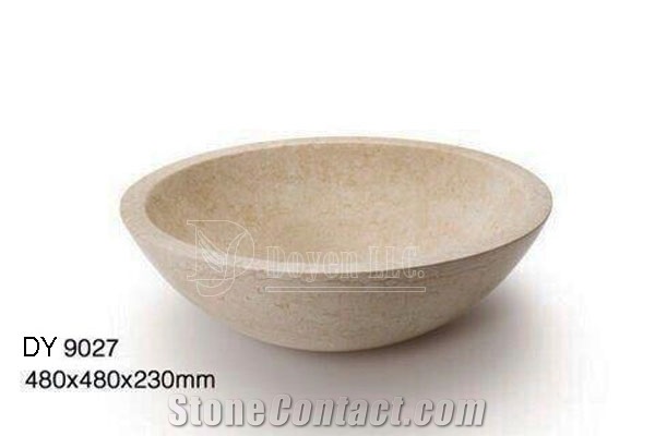 Spain Cream Colored Cheap Marble Bowls, Wholesale Stone Vessel Sinks, Distributed Farm Basins, Factory Nature Stone Round Sinks, Manufactured Cheap Square Wash Basins