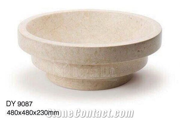 Spain Cream Colored Cheap Marble Bowls, Wholesale Stone Vessel Sinks, Distributed Farm Basins, Factory Nature Stone Round Sinks, Manufactured Cheap Square Wash Basins