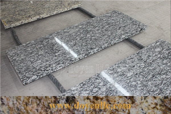 Spray White Cheap Granite 3/4" Half Bullnose Kitchen Bench Tops