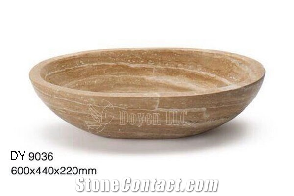 Travertine Cream Cheap Oval Bowls, Wholesale Stone Vessel Sinks, Distributed Farm Basins, Factory Nature Stone Sinks, Manufactured Cheap Square Wash Basins